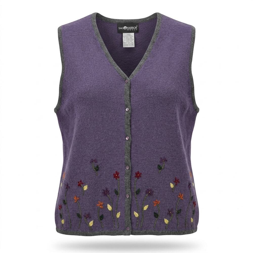 Vintage Sag Harbor Embroidered V-Neck Knit Sweater Vest Women Size 1X
